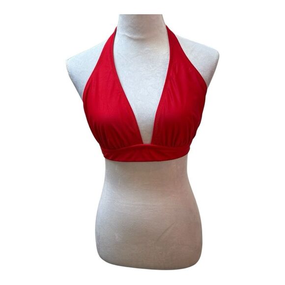 NWT J.‎ Crew Red Halter Triangle Tie Back  Preppy Swimwear Top Size M - Picture 1 of 6